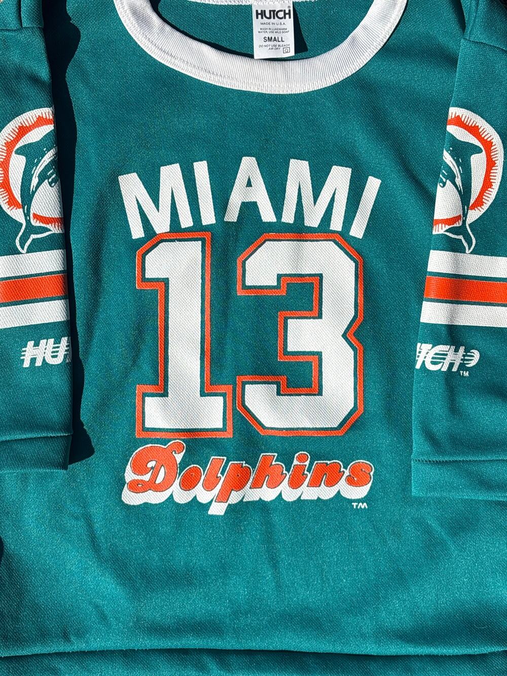 VTG 80s NFL Miami Dolphins 13 Hutch long sleeve Jersey Youth Small Dan Marino - Picture 1 of 6